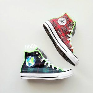 Converse Chuck Taylor All Star Hi Red White Geen World Peace Plaid Men's 12